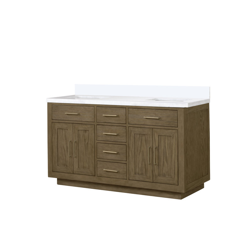 Abbey 60" Grey Oak Double Vanity with White Quartz Top