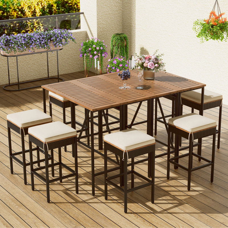 Ensemble de table et tabourets à hauteur de bar 10 pièces avec coussins