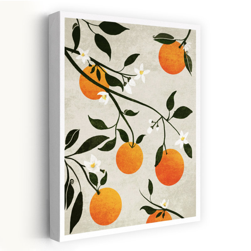 Oranges en fleurs, art classique abstrait coloré orange, H 48 po x l 32 po