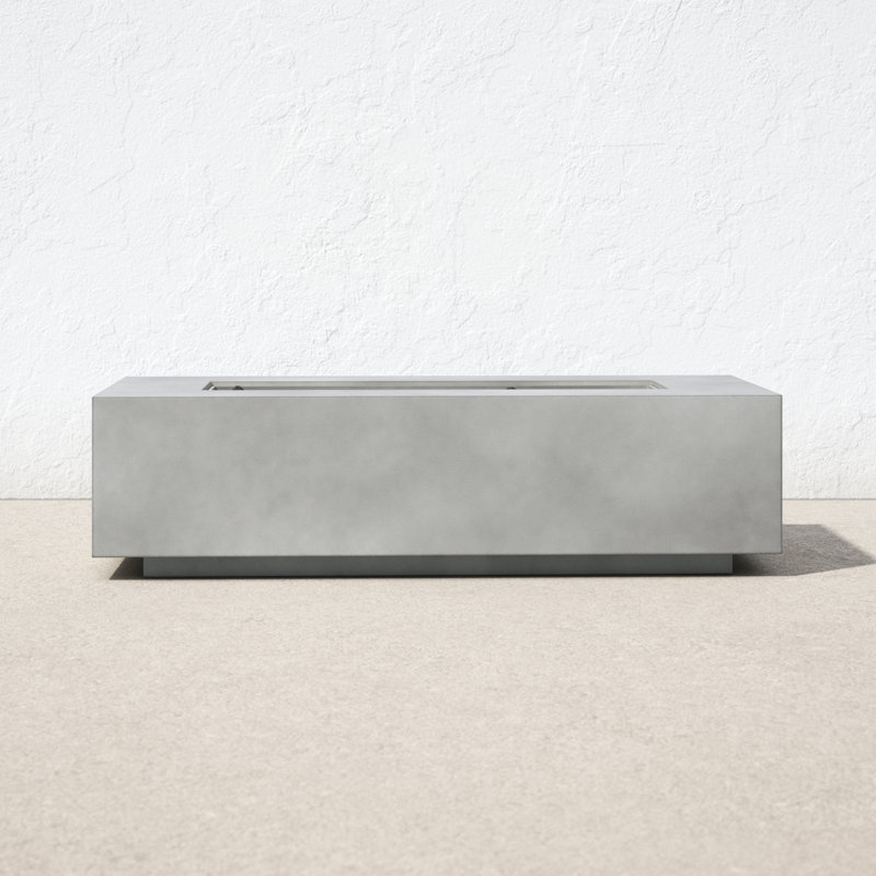 Rashid Concrete Propane Rectangle Outdoor Fire Pit Table, 15" H x 56" W x 24" D, Natural Concrete