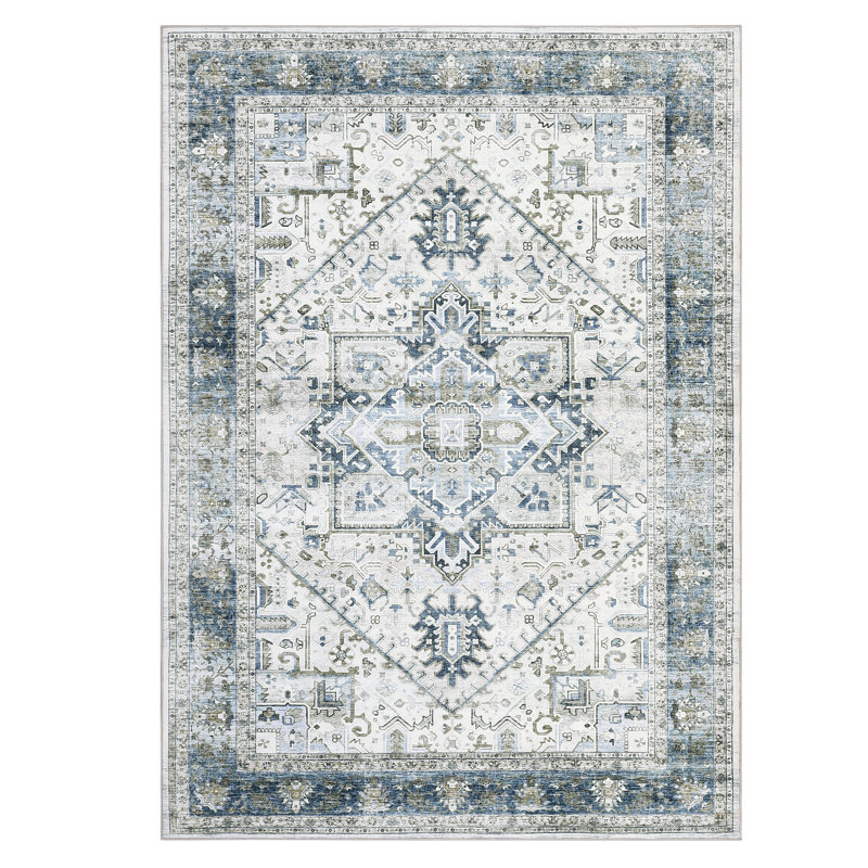Oriental Machine Washable Rugs Vintage Floral Area Rug for Living Room Bedrooms Non Slip Rugs for Playroom Office Kitchen