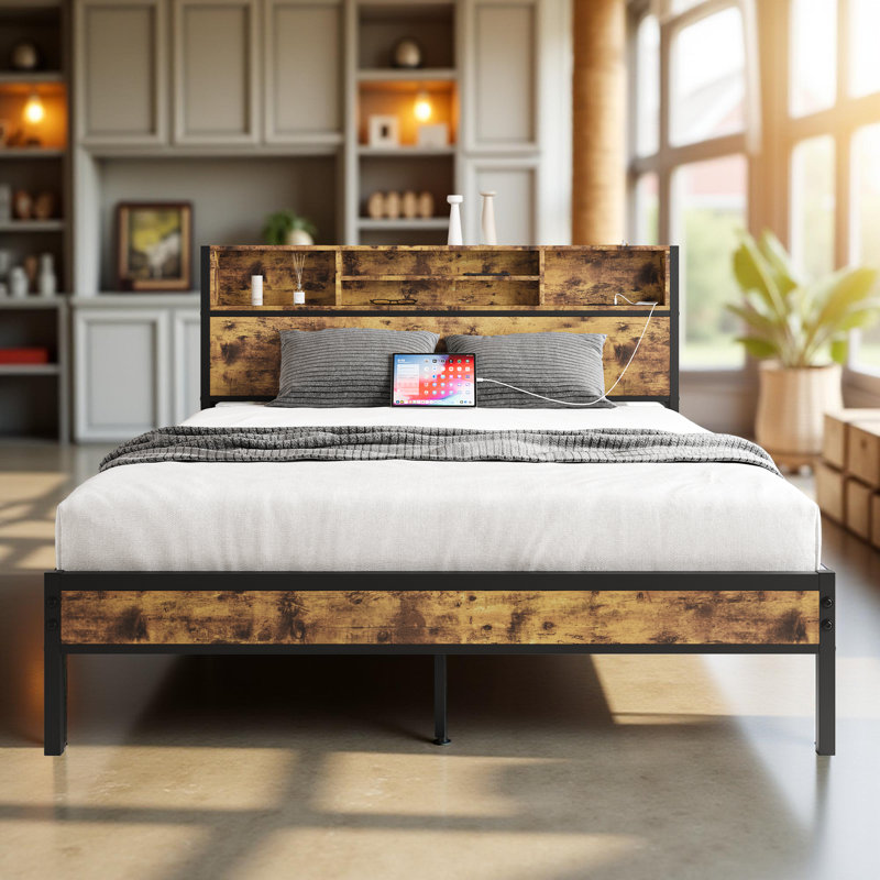 Queen Bed Frame with Storage Headboard