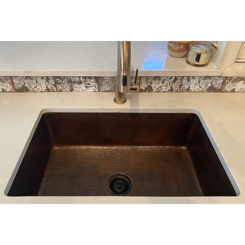 30" Hammered Copper Kitchen Single Basin Sink with Matching Drain and Accessories