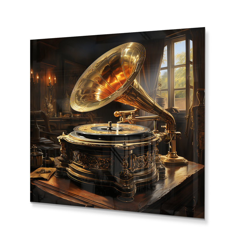Jaune jaune noir Phonographs Golden Era Melody - musique, art mural en métal, salon, H 23 po x l 23 po x P 1 po