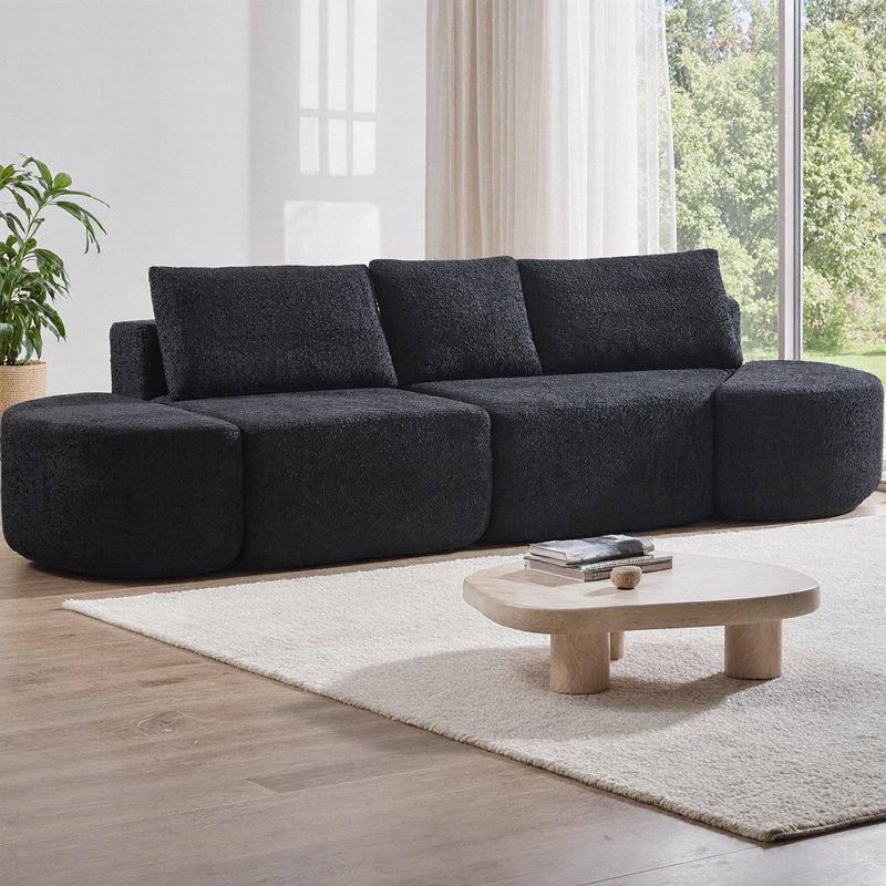 Ensemble de canapé modulaire à 3 places 106 pouces avec 2 repose-pieds incurvés et 3 coussins, sans assemblage requis 106 pouces Chenille