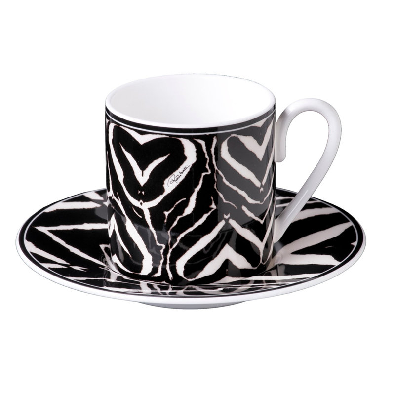 Coffee Cup & Saucer ZEBRA Set of 2 in Luxury Box diam. 2.3in, H 2.5in, Cap. 4 oz, Saucer diam. 4.75in