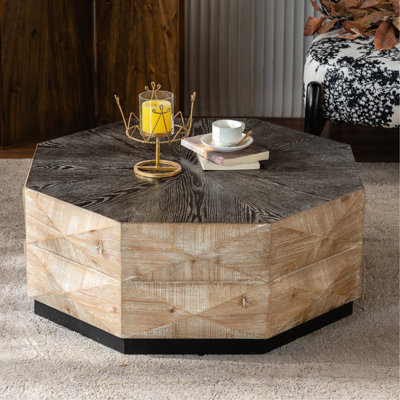 Table basse 38 "en bois massif rétro, concave personnalisée - Convexe, support stable, pour le salon et l'hôtel Hexagonal géométrique 36,85" de large, design élégant, facile à nettoyer, bureau à domicile