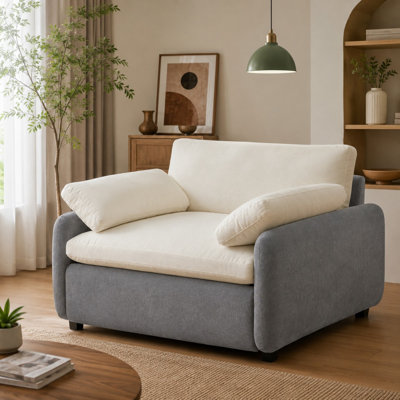 Oversized Chenille Accent Chair, Modern Upholstered Single Sofa Chair with Deep Seat, Removable Cushions & 2 Pillows for Living Room, Bedroom & Apartment