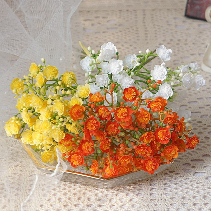 2 bouquets de 42 têtes de fleurs artificielles pour respirer chaque bébé, Orange