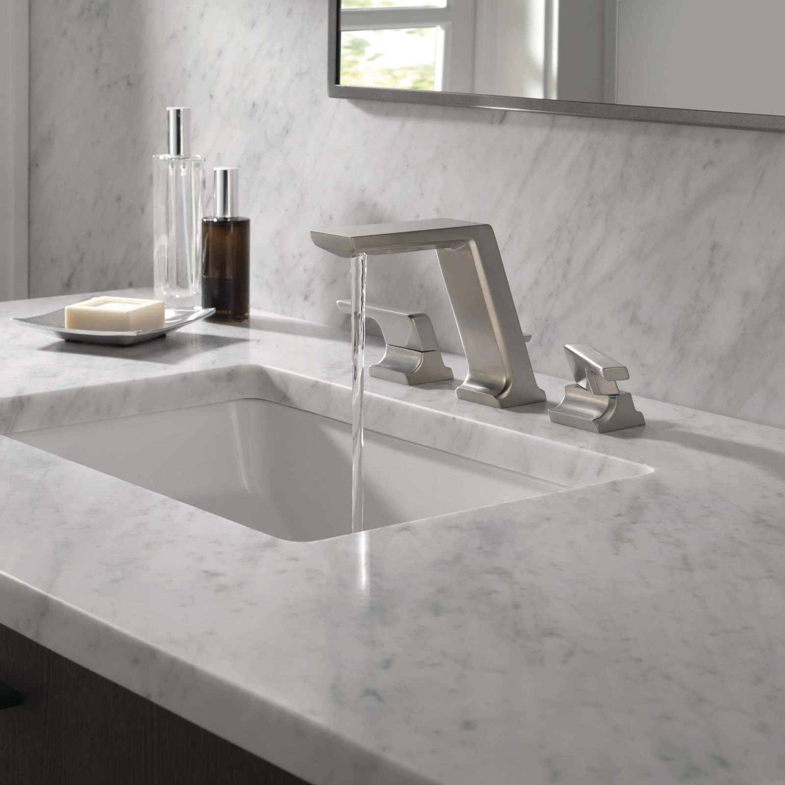 Pivotal Widespread Bathroom Faucet with Drain Assembly, Lumicoat Stainless Steel