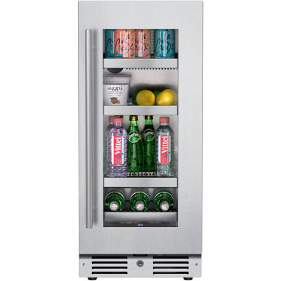 15 Inch Wide 63 Can Capacity Beverage Cooler with alternating (Blue, White, Amber) LED lighting, Door Alarm, Touch Control Panel and Lockable