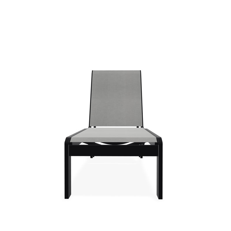 Dune Sling Marine Grade Polymer Stacking Armless Chaise With Wheels, Black, Alloy Sunbrella®