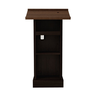 Wood Lectern Podium Stand 44 Inch with Microphone Slot & Sliding Shelf, Rustic Brown Vintage Style Pulpit for Church, School, and Seminar, Easy Assembly
