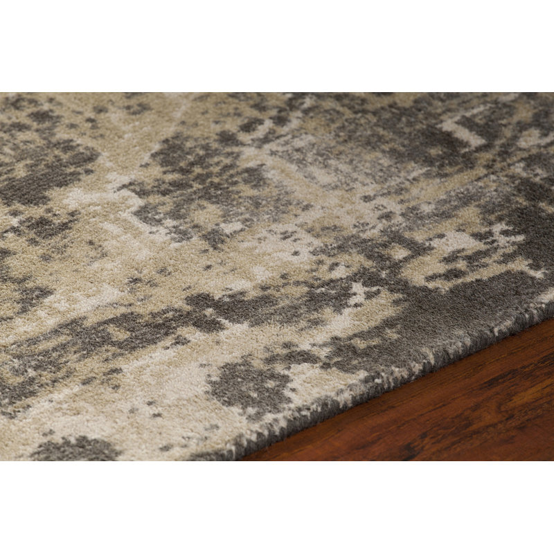 Tapis jaune et taupe en laine délavé touffeté à la main Statesboro, Rectangle 7 pi 9 po x 10 pi 6 po