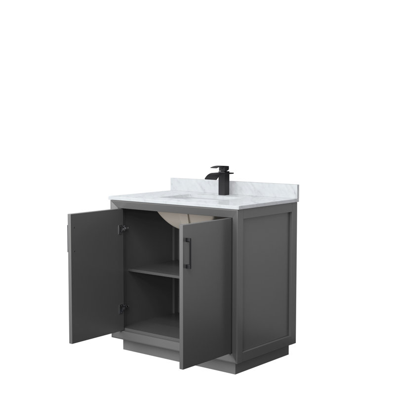 Ensemble de meuble-lavabo simple 36 po Strada_ Marbre de Carrare blanc, Gris foncé, Noir, noir, noir, noir