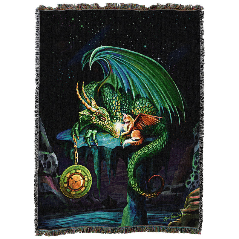 Pure Country Weavers Emerald Time Dragon Blanket by Rose Khan - Gift Fantasy Tapestry Throw Woven from Cotton - Made in The USA (72x54)