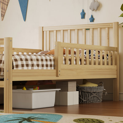 Aspen Wood Platform Bed with Guardrails & 2 Storage Drawers