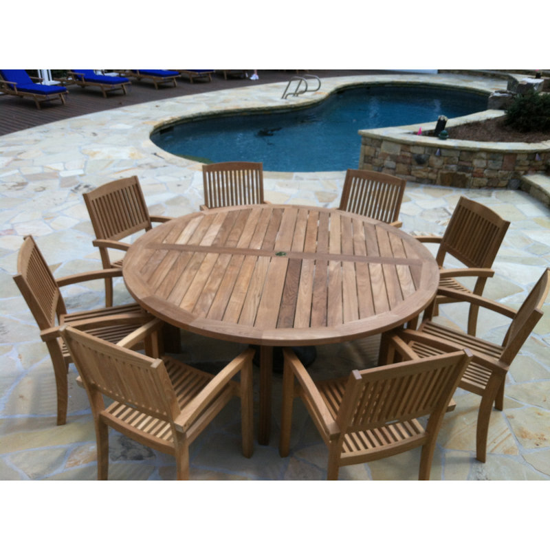 Reniqua Round Teak Outdoor Dining Table , 71'' in. W 71'' in. D