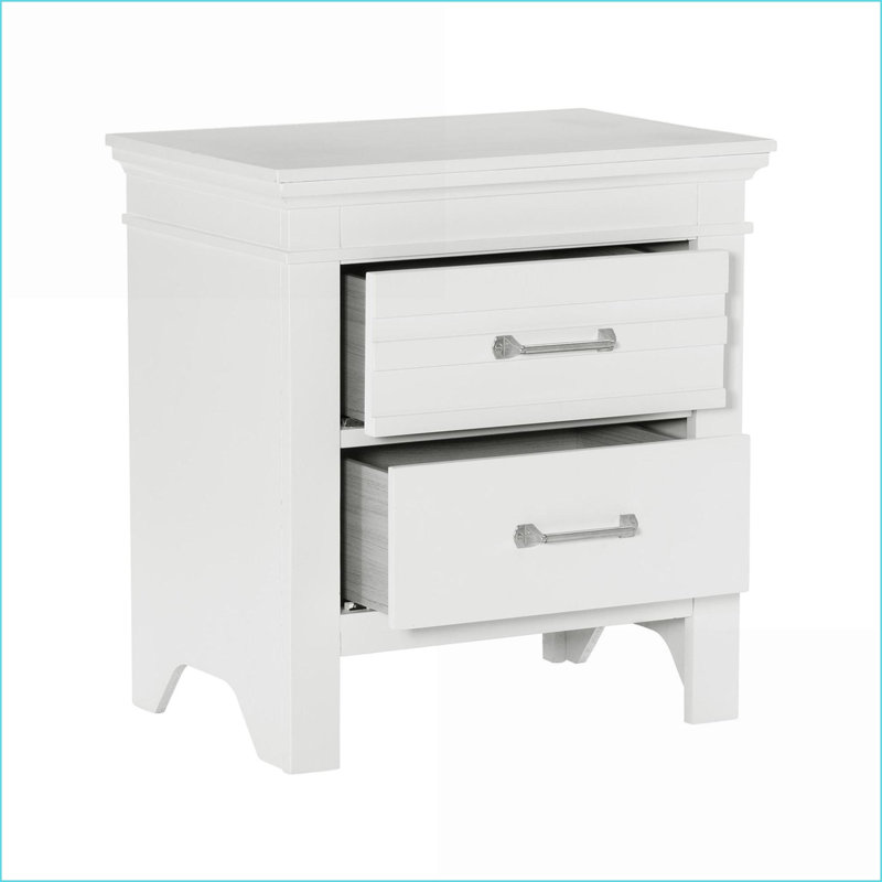 Table de chevet 2 tiroirs en bois blanc transitionnel - Mobilier de chambre à coucher