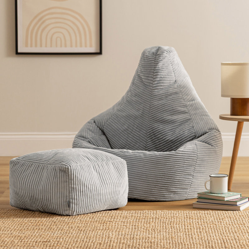 Dalton Corduroy Recliner Bean Bag and Footstool, Grey