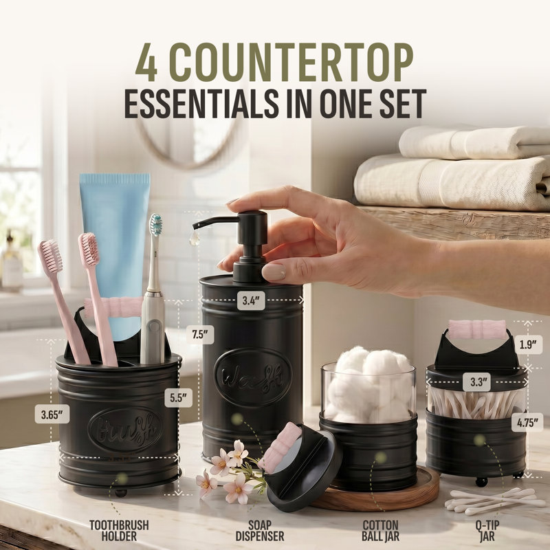 Ensemble d'accessoires de salle de bain rustique Yoann - galvanisé, Noir mat