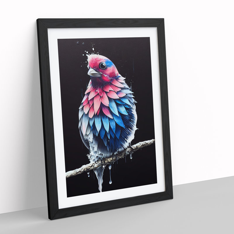 Bird Paint Drips No.4 - Wall Art, 48cm H x 36cm W, Black Framed, White