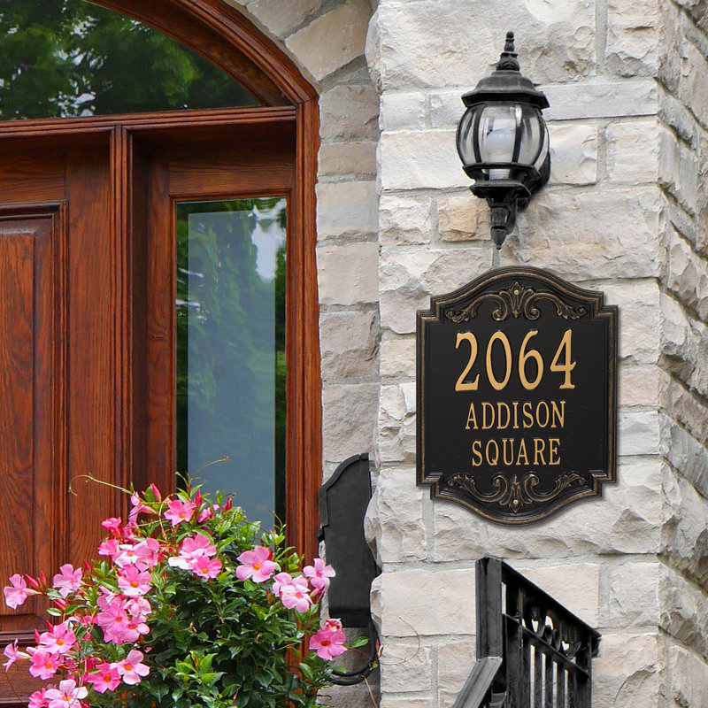 Signature Series 3-Line Wall Address Plaque, Black, Gold, Yes