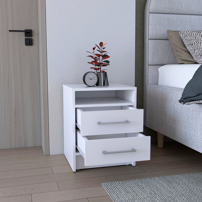Two-Drawer Nightstand With Open Shelf White