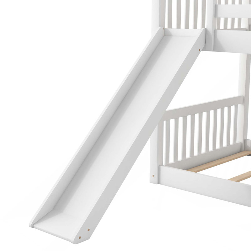 Lit superposé simple au-dessus de simple avec glissière convertible et échelle, Simple sur simple, Blanc