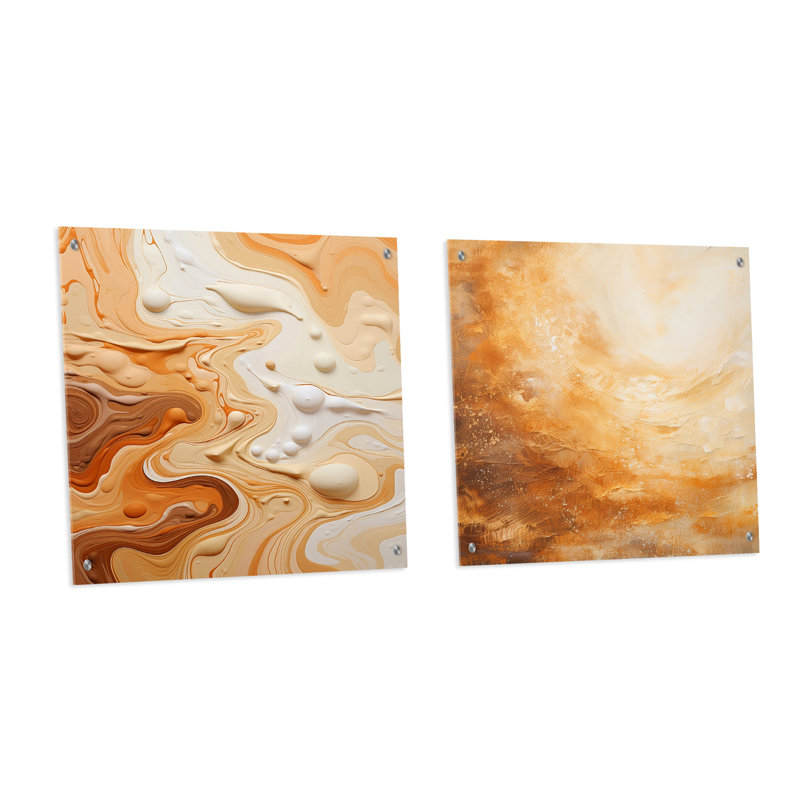 Abstrait Macchiato Mirage - Ensemble de 2 peintures murales abstraites en acrylique, H 16 po x l 33 po