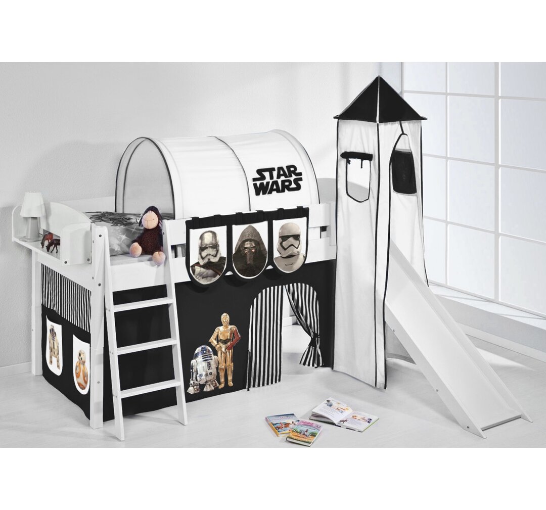 Halbhochbett IDA Classic Star Wars mit Rutsche und Textil-Set, umbaubares Hochbett, 90 x 200 cm