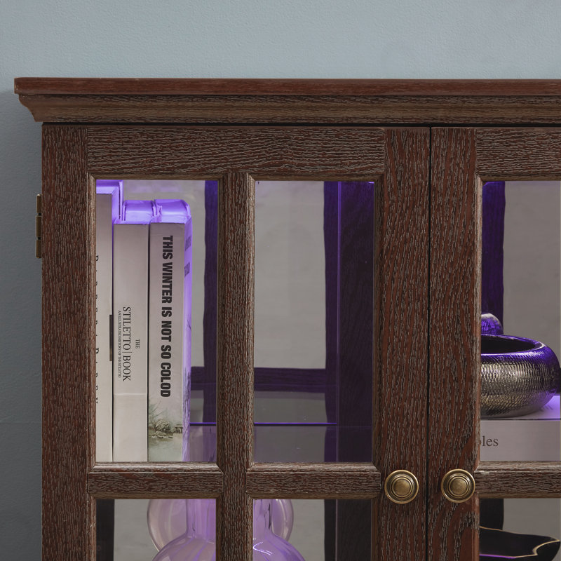 Vitrine 4 lumières DEL avec tablettes réglables, Cerisier