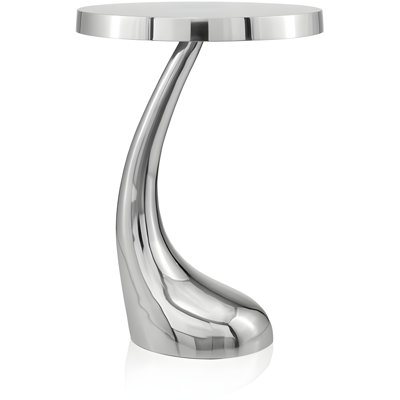 Modern Round Accent Table With Curved Foot Design, Aluminum Side Table For Home Or Office, Compact End Table For Small Spaces