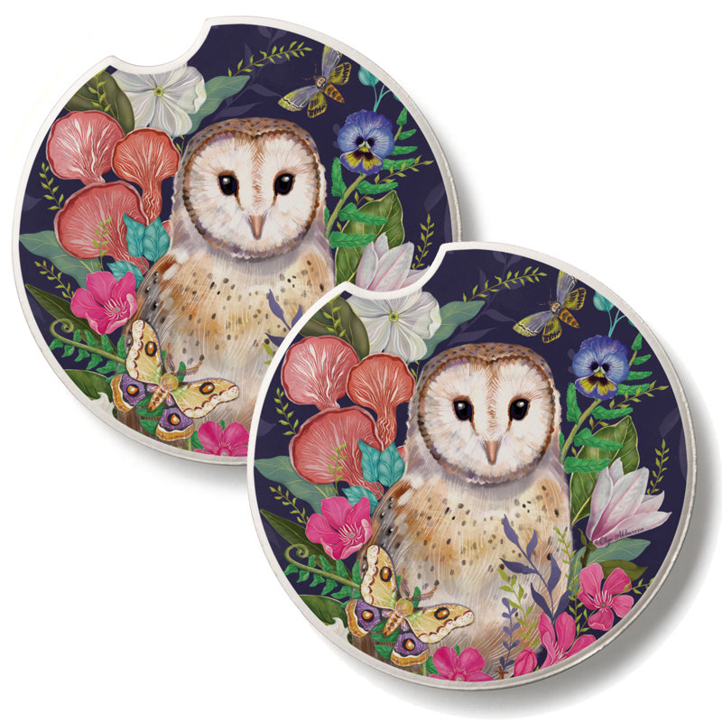 Ensemble de 2 sous-verres de voiture en pierre absorbant Barn Owl