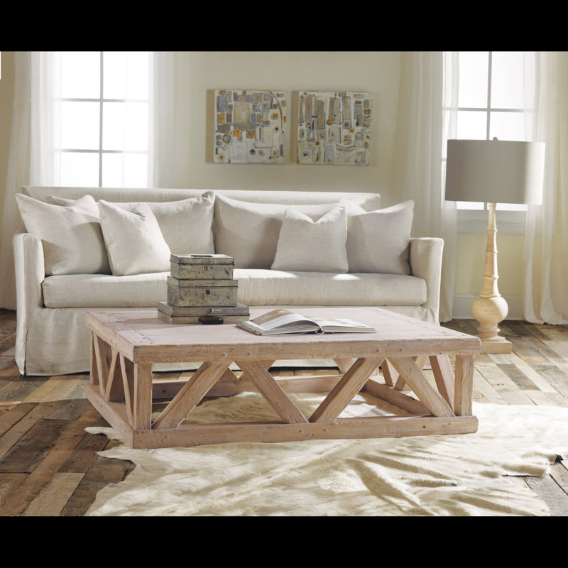Architectural Solid Wood Cocktail Table, 15" H x 54.75" L x 42.5" W