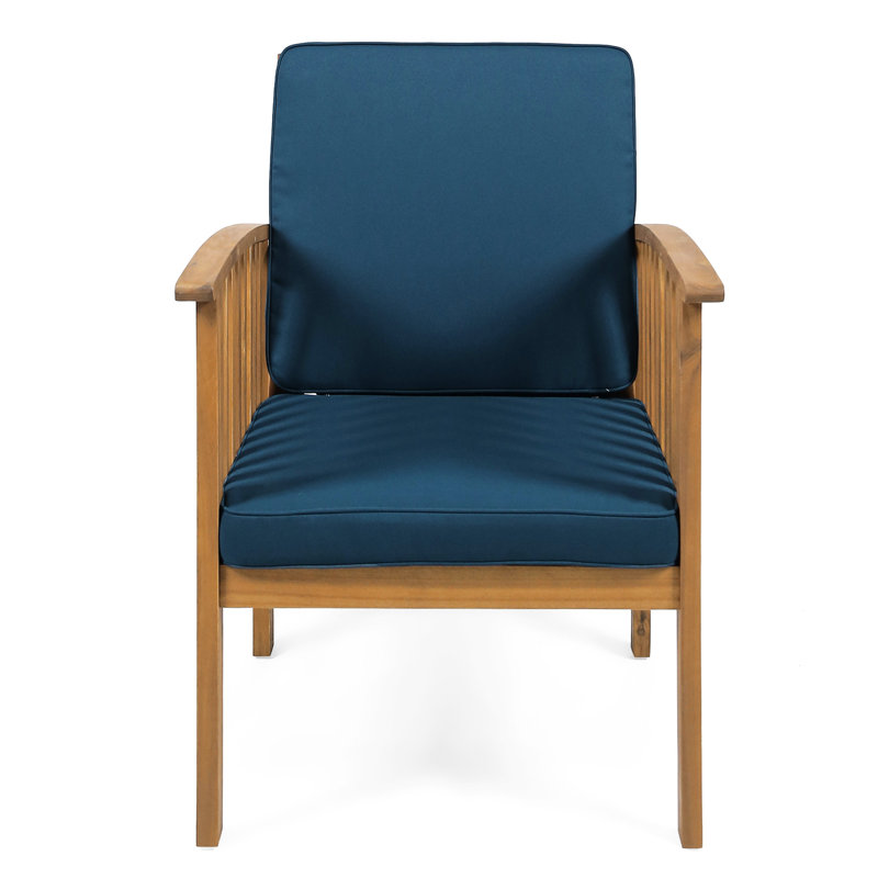 2pcs Wood Outdoor Chairs - Water Fabric Cushions Included Of 2 And Weather-, Blue, Brown
