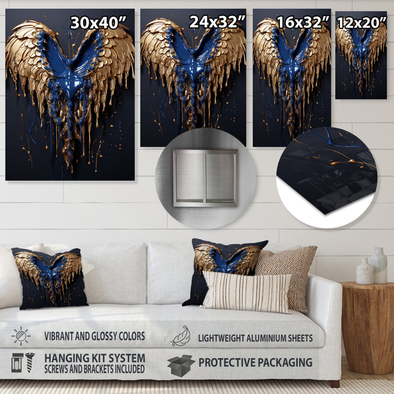 Art mural en métal bleu royal et or royal III - Fantasy, H 32 po x l 16 po x P 1 po