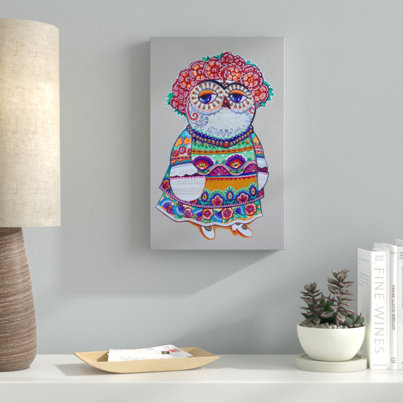 «Mexico Folk Owl» par Oxana Ziaka, impression sur toile tendue, H 32 po x l 22 po