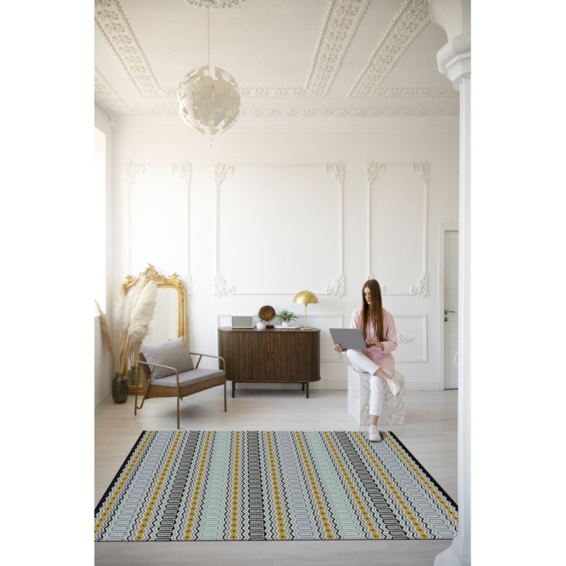 Multicolor Sectioned Stripe Geometric Pattern Modern Machine Washable Decorative Rug, Rectangle 2'4" x 3'11" Rug Pad Included