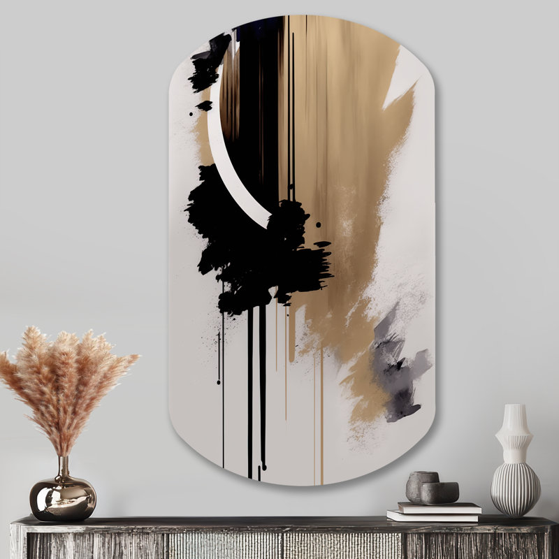 Soll Black, White And Gold Expression III - Abstract Cylinder Metal Wall Art, Modern Asymmetrical Metal Art Print