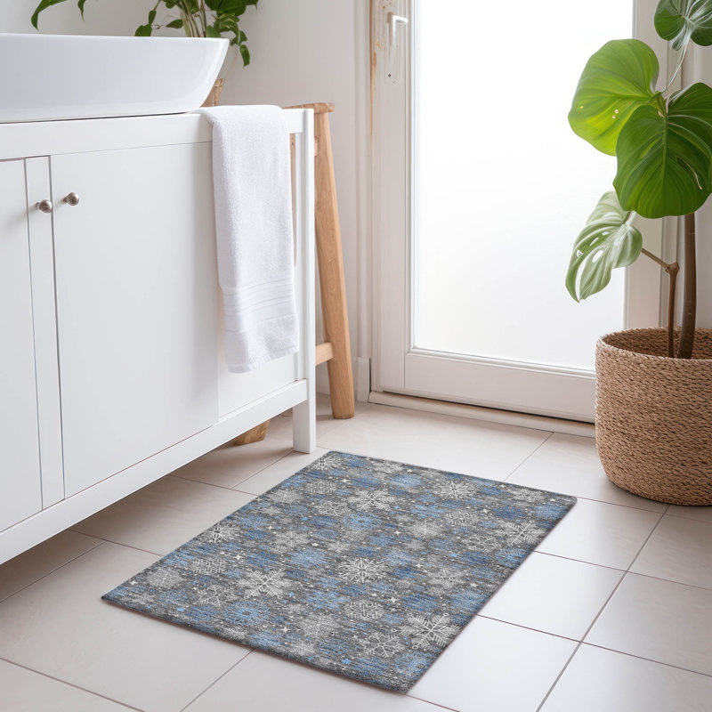 Tapis gris flocon de neige Xhevrie intérieur / extérieur lavable à la machine, Rectangle 1 pi 8 po x 2 pi 6 po