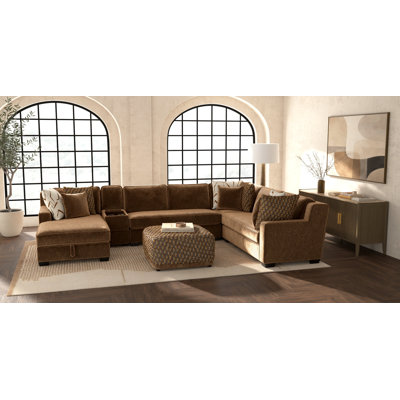 5-Piece Sectional with Conosle in Deep Brown