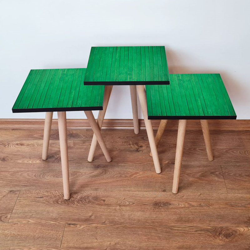 Ensemble de 3 tables gigognes élégantes, motif géométrique moderne, 13,8 po x 20,5 po x 13,8 po | 100% panneau de fibres à densité moyenne avec pieds en bois de hêtre, solution idéale pour le salon et le bureau, durable et peu encombrante