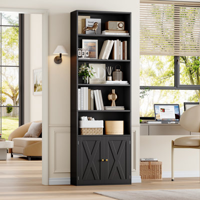 ON SALE 2 Piece 82.3" Tall Bookcase, 7 Tier Floor Standing Bookshelves with Doors For Home Office, Living Room