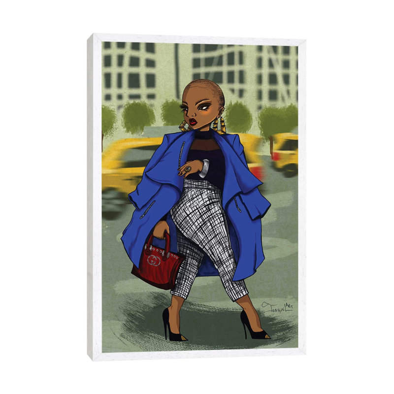Curves In The City by Jonquel - Print on Canvas, 66.04cm H x 45.72cm W x 3.81cm D, White Framed
