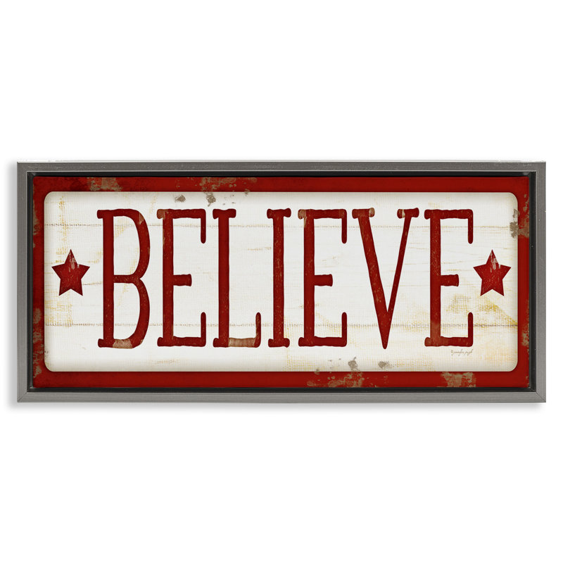 «Believe Red Christmas», art mural encadré sur toile flottante par Jennifer Pugh hwp-381, Cadre flottant gris lustré