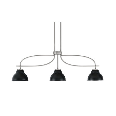 Luminaire pour îlot de cuisine 3 lumières Cavella au fini graphite avec abat-jour en métal à double bulles de 7 po noir mat