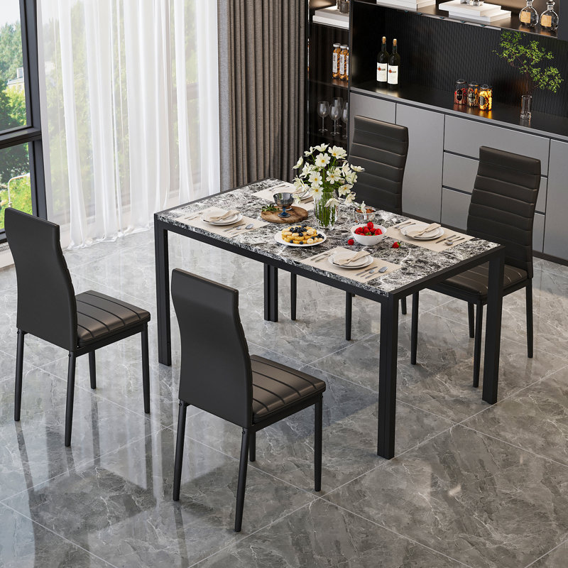 Ensemble de table de salle à manger 5 pièces de style moderne avec plateau rectangulaire en faux marbre de L 47,2 po x P 27,5 po et 4 chaises rembourrées en polyuréthane