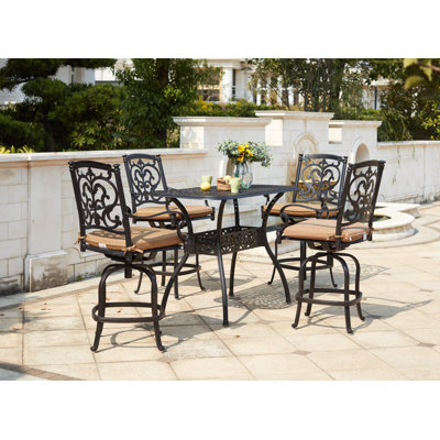 Anhar 5-Piece Patio Counter Height Bar Set with Cushions and 26 x 52