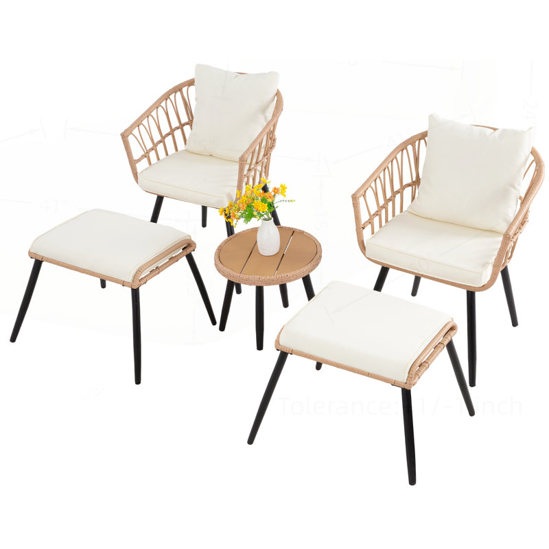 Ensemble bistro de patio polyvalent avec repose-pieds et chaises confortables, Beige